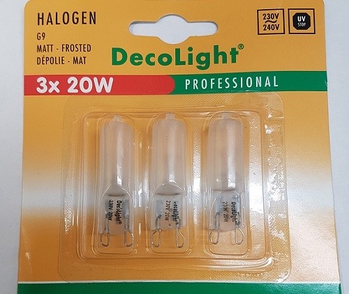 loterij Bonus Productie Halogeen G9 lamp 20 watt mat dimbaar 240V, blister van 3 stuks